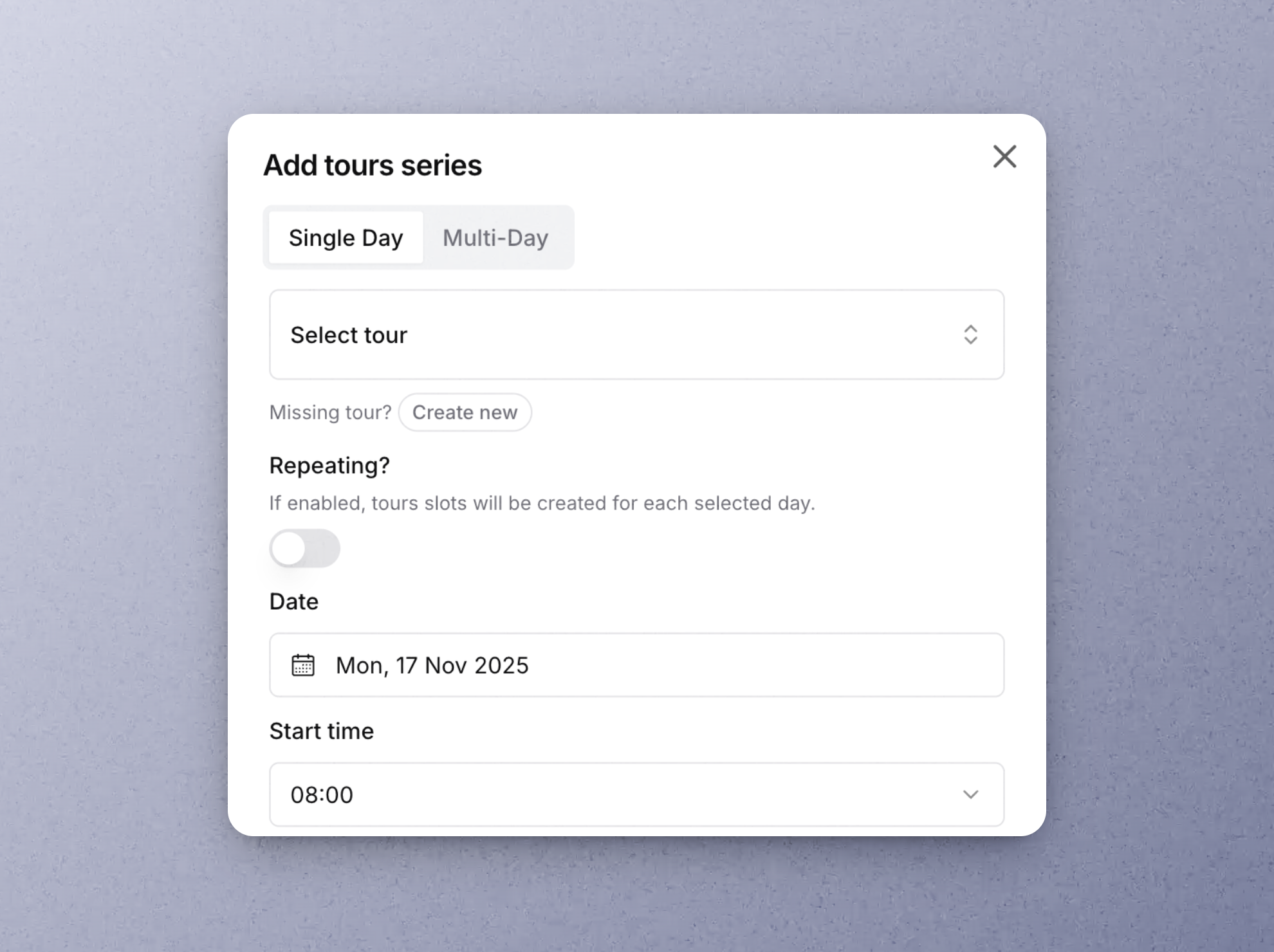 Step 01: Create & Schedule Tours